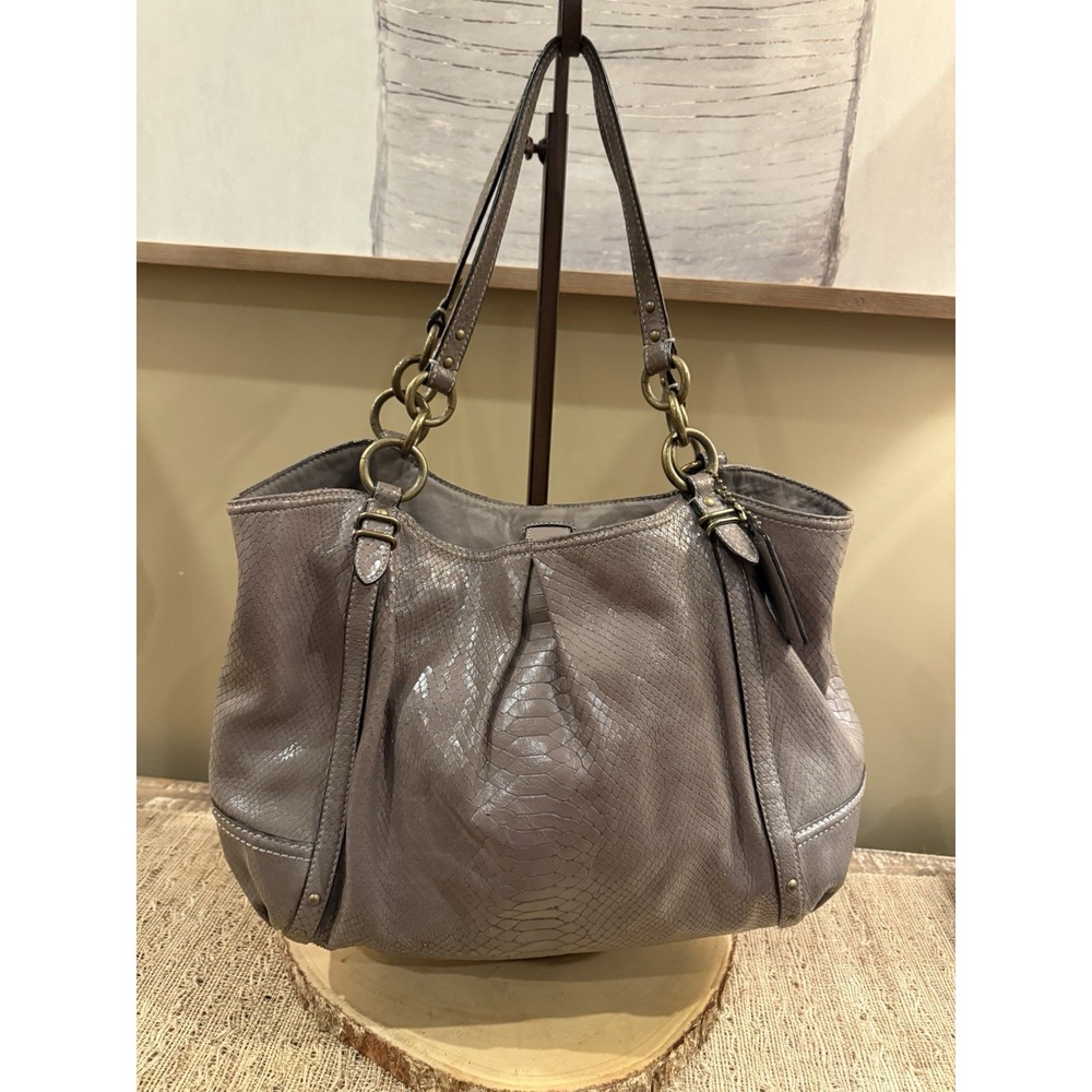 Coach Gray snakeskin Leather Embossed Triple Section Shoulder Bag Purse 16834